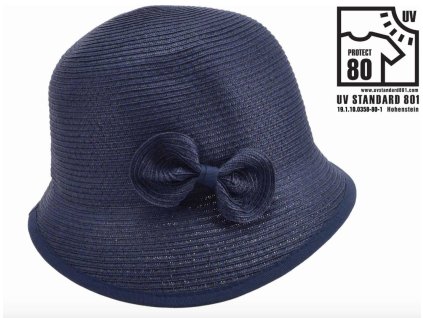 Letní dámský nemačkavý tmavě modrý klobouk s mašličkou - cloche - Seeberger