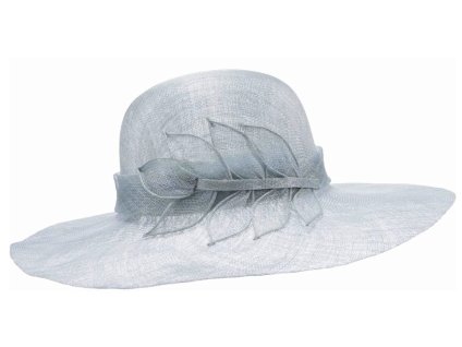Cloche bledě modrý slavnostní klobouk s ozdobou - ze sisálové slámy