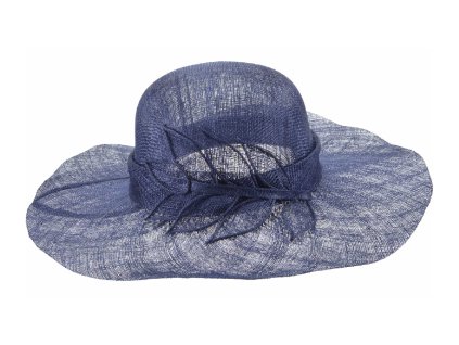 Cloche modrý slavnostní klobouk s ozdobou - ze sisálové slámy
