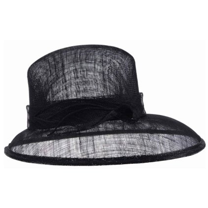 Cloche černý slavnostní klobouk s ozdobou - ze sisálové slámy