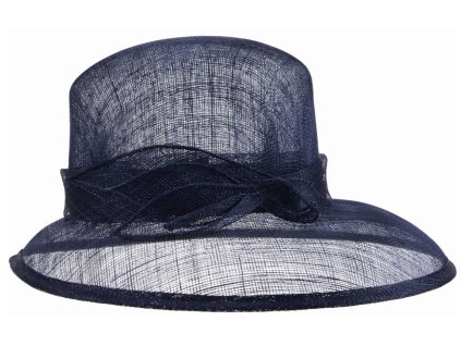 Cloche modrý slavnostní klobouk s ozdobou - ze sisálové slámy