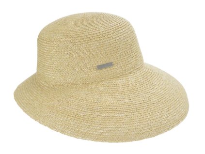 Luxusní slaměný dámský béžový klobouk - cloche se zkrácenou krempou vzadu