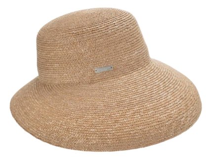 Luxusní slaměný dámský béžový klobouk - cloche se zkrácenou krempou vzadu