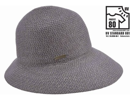 Letní dámský nemačkavý šedý klobouk - cloche se zkrácenou krempou vzadu - UV faktor 80
