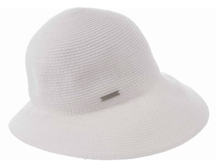 Letní dámský nemačkavý bílý klobouk - cloche se zkrácenou krempou vzadu - UV faktor 80