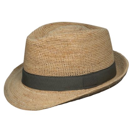 Trilby Raffia - slaměný klobouk crochet s zelenou stuhou