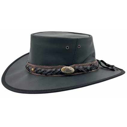 Černý kožený klobouk z klokaní kůže - Nomad Jacaru (skládací)