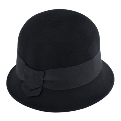 Dámský černý plstěný Velvet klobouček Cloche - Fiebig