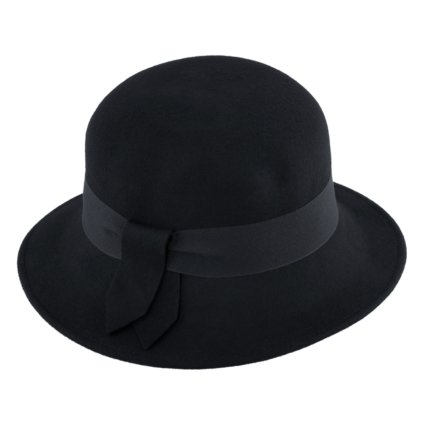 Dámský černý plstěný Velvet klobouček Cloche - Fiebig