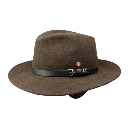 Cestovní nemačkavý voděodolný hnědý klobouk Mayser - Earflap Georgia Traveller (s ušní klapkami)