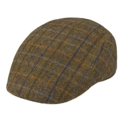 Pánská kostkovaná vlněná bekovka Cognac- Fiebig - Vlna Merino