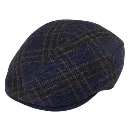 Pánská tmavě modrá vlněná bekovka rybí kost - Fiebig - Harris Tweed
