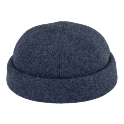 Vlněná modrá čepice Shetland melange - Docker cap - zimní vlněná čepice