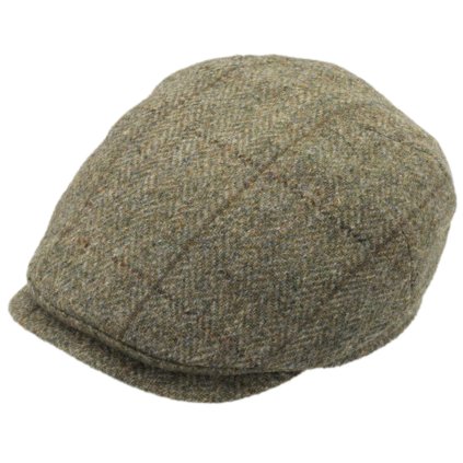 Pánská vlněná kostkovaná bekovka khaki - Fiebig - Harris Tweed