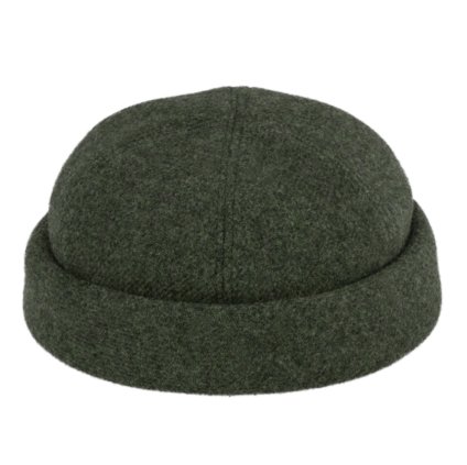 Vlněná olivová čepice Shetland melange - Docker cap - zimní vlněná čepice
