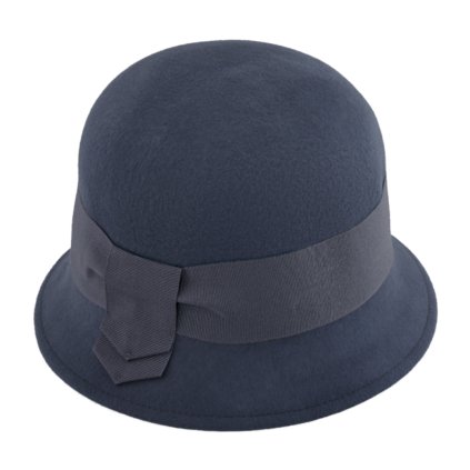Dámský modrý plstěný Velvet klobouček Cloche - Fiebig