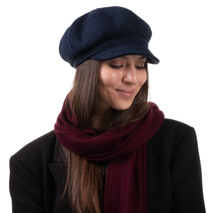 Dámská tmavě modrá zimní vlněná bekovka - Shetlandská vlna