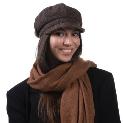 Dámská hnědá zimní vlněná bekovka - Shetlandská vlna