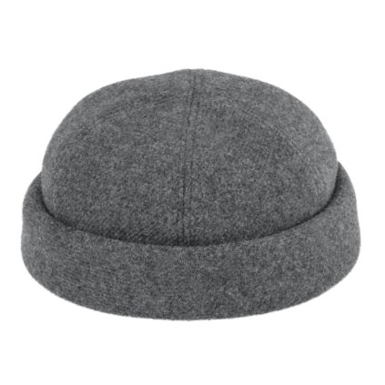 Vlněná světle šedá čepice Shetland melange - Docker cap - zimní vlněná čepice