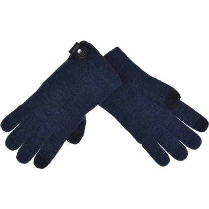 Pletené modré dámské rukavice Seeberger s funkcí Touchscreen a ozdobným knoflíkem