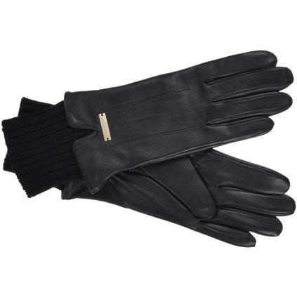 Dámské kožené rukavice s kašmírovou podšívkou a úpletem – černé