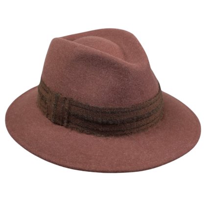 Zimní plstěný klobouk - melanž s chlupatou stuhou