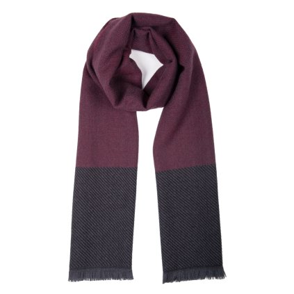 Dvoubarevná vlněná šála Ma.Al.Bi. – vínová a grafitová, 35×180 cm