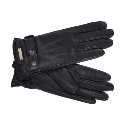 Dámské kožené rukavice Seeberger s fleecovou podšívkou a zapínáním – černé