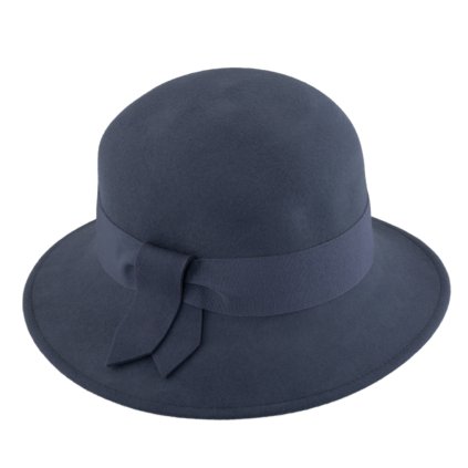 Dámský modrý  plstěný Velvet klobouček Cloche - Fiebig