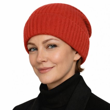 Kašmírová červená unisex čepice Fiebig