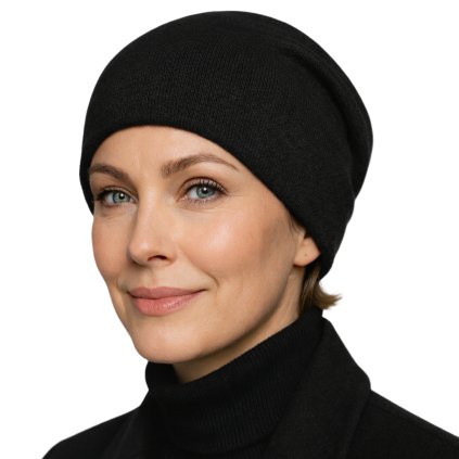Kašmírová černá unisex čepice od Fiebig