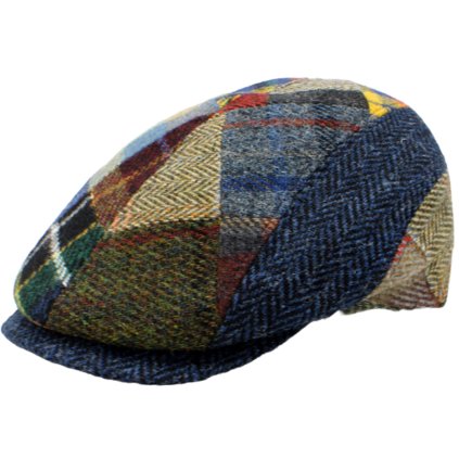 Pánská zimní vlněná bekovka - Fiebig - Harris Tweed (patchwork)