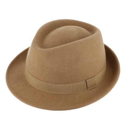 Klasický trilby klobouk vlněný s malou krempou - béžový s béžovou stuhou