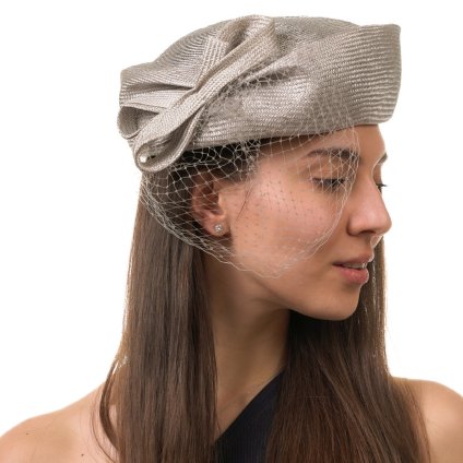 Dámská šedá letní slaměná lodička - pillbox nebo Kennedyovka -  Seeberger