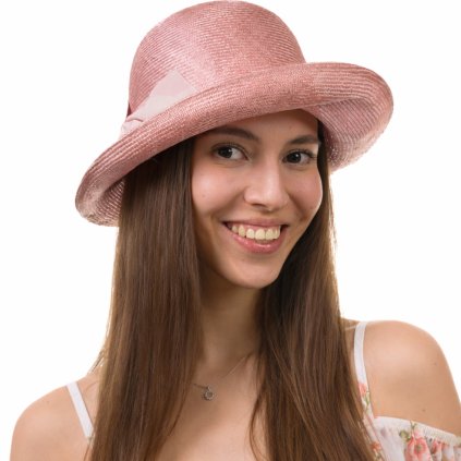Růžový slavnostní letní klobouk s jemnou krempou