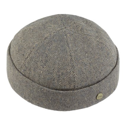 Hedvábná čepice - Docker modrý - herringbone UV-protection