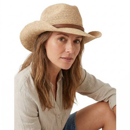 Slaměný western klobouk -  Raffia Crochet