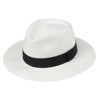Letní panamský bílý klobouk Fedora s černou stuhou - Ekvádorská panama