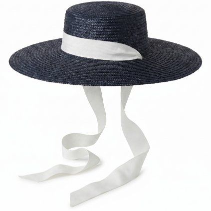 Dámský černomodrý canotier klobouk se stuhou – Marone