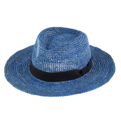Slaměný světle modrý klobouk - Fedora Raffia