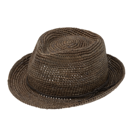 Trilby Raffia - slaměný hnědý klobouk s koženou stuhou