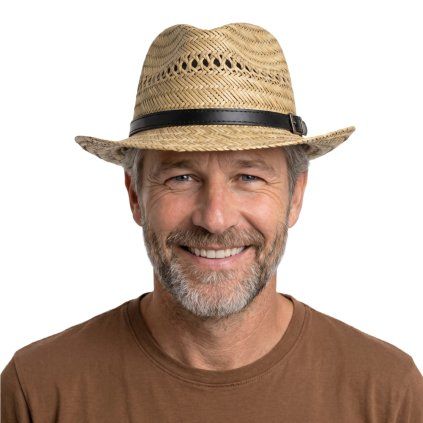 Slaměný klobouk s koženým páskem - Fedora