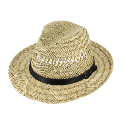Slaměný klobouk s koženým páskem - Fedora