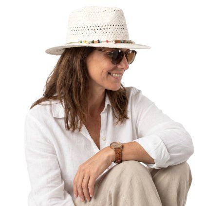 Dámský letní fedora klobouk – krémový s boho stuhou