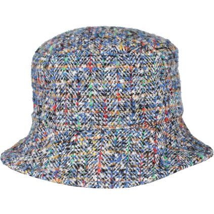 Modrý tvídový bucket hat – zepředu