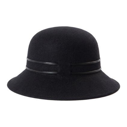 Černý vlněný klobouk cloche se šňůrkami – Faustmann