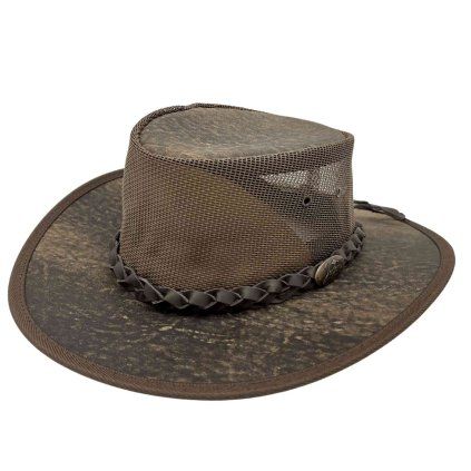Hnědý skládací kožený klobouk – Jacaru Koolaroo Stonewash