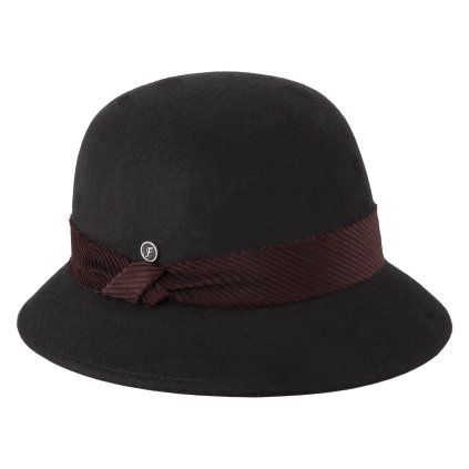 Černý dámský plstěný klobouk cloche se stuhou Fléchet