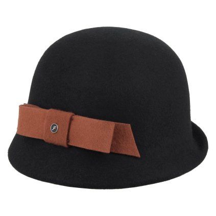 Černý dámský plstěný klobouk cloche s mašlí Fléchet
