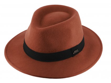Cestovní nemačkavý klobouk vlněný od Fiebig - zrzavý s černou  stuhou